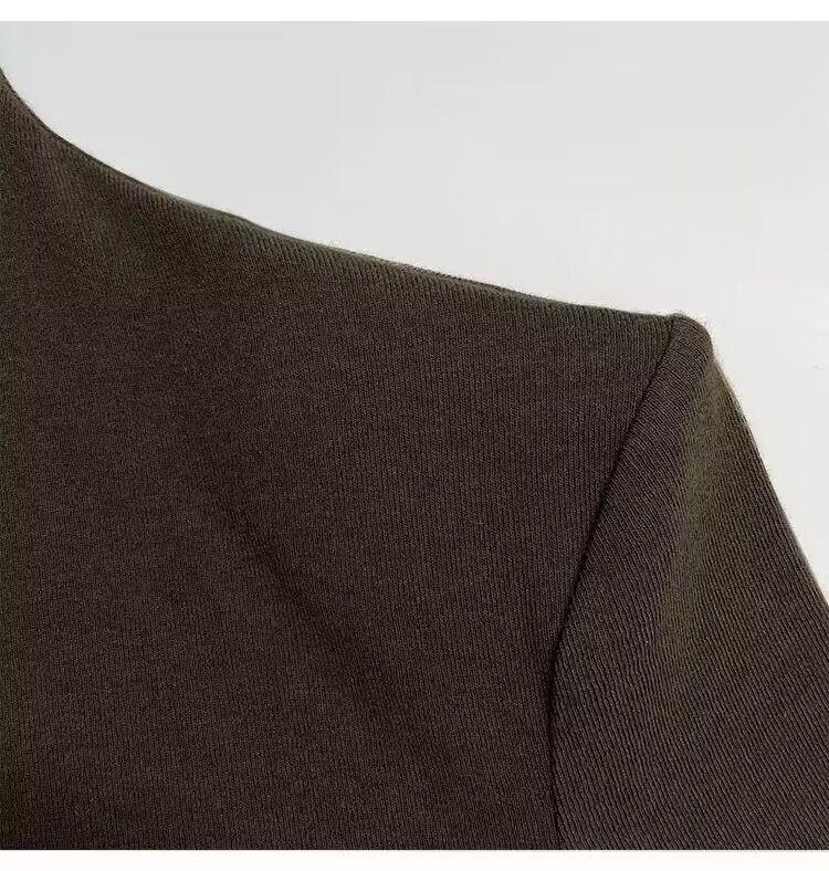 Women's White High-Neck Velvet Long Sleeve T-Shirt with Padded Shoulders - Slim Fit for Autumn/Winter 2025