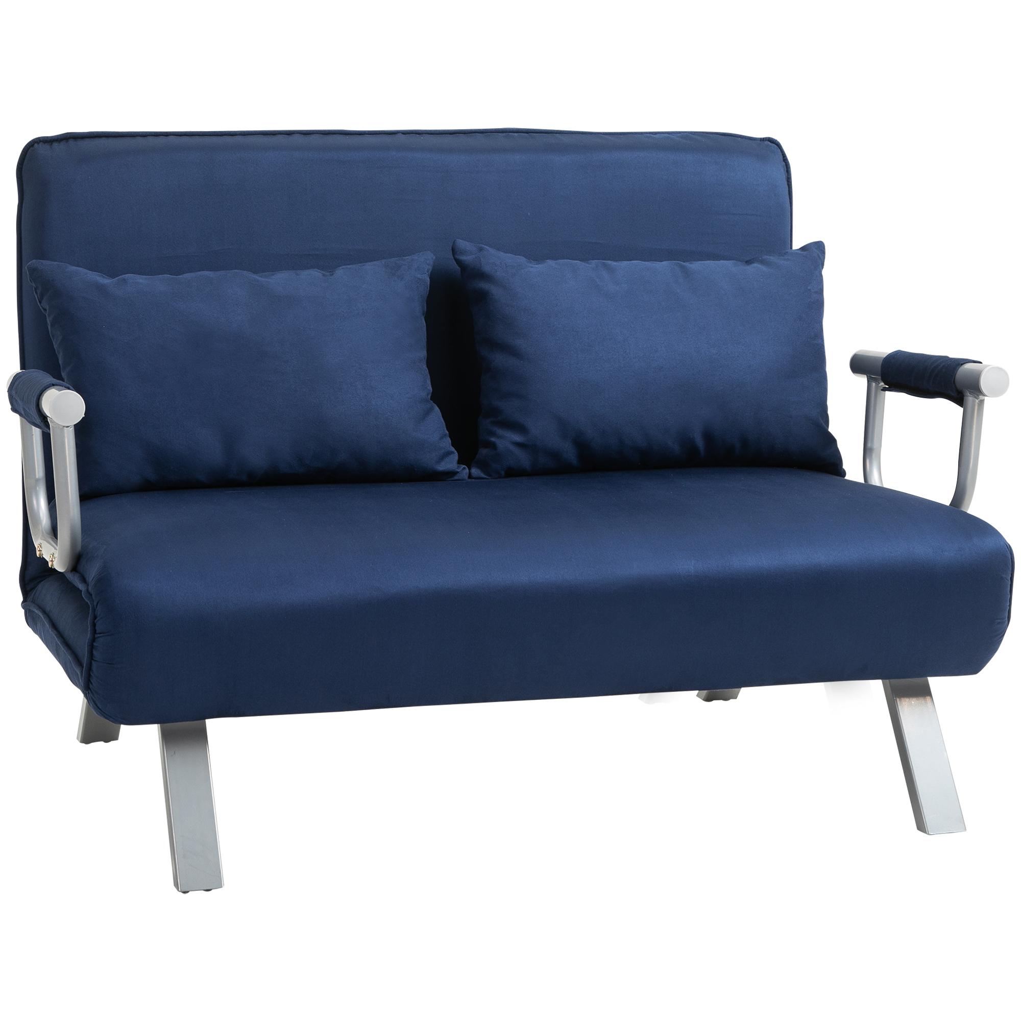 Canapé-lit 5 positions réglables Daim synthétique Cadre métallique Avec coussin Bleu marine