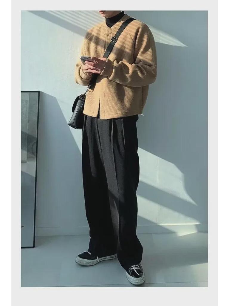 Herren Trendige Koreanischer Stil Rundhals Strickjacke, Herbst/Winter Locker Geschnittener Japanischer Stil Cardigan Pullover