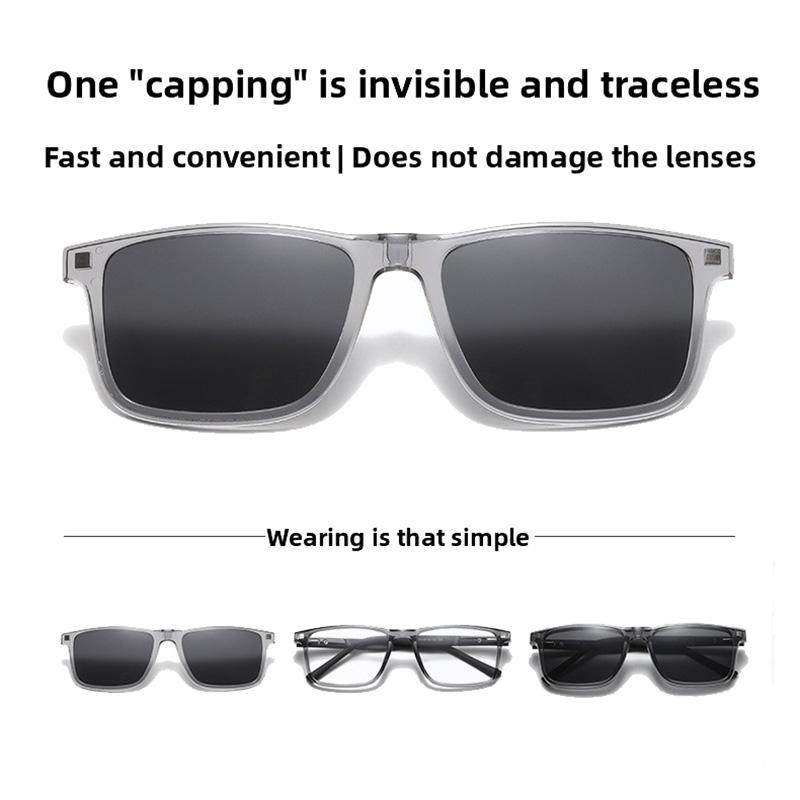 Magnetic Clip-On Polarized Sunglasses Night Vision Driving Glasses Clip-On Sunglasses Myopic Glasses Transparent Grey Frame