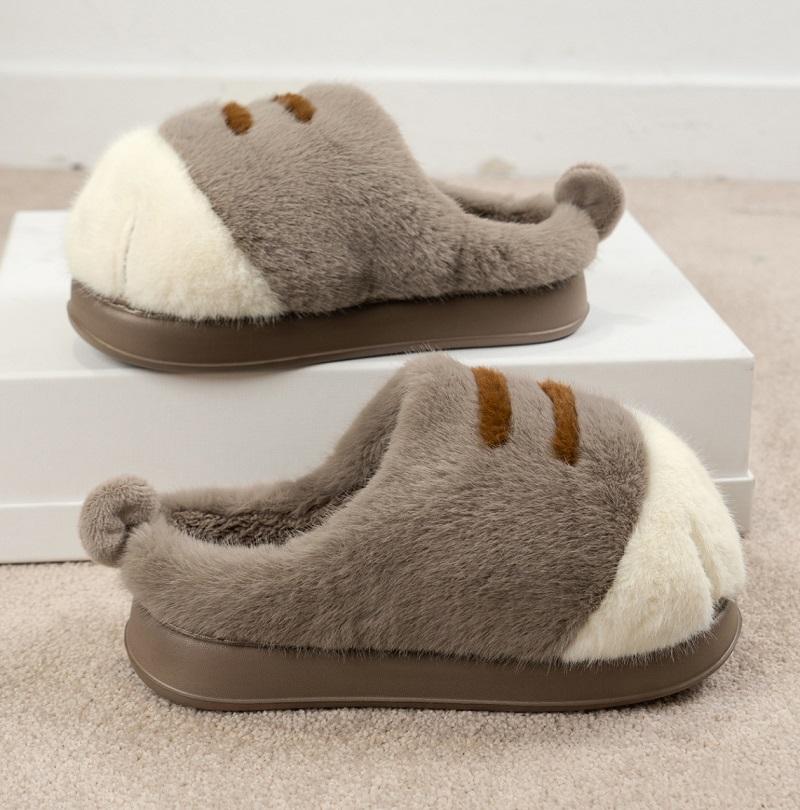 Fashion Ins Cat Paw Slippers Adults Winter Flip Flops Men Warm Fur Slides Fluffy Kitty Fuzzy House Shoes Unisex Animal Claw Slippers Man