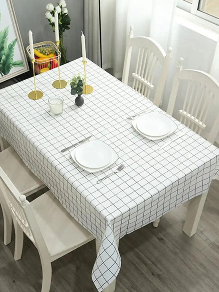 Grey Tablecloth, Waterproof and Oil Resistant, Coffee Table Mat, Home Grid, Wash Free PVC Tablecloth