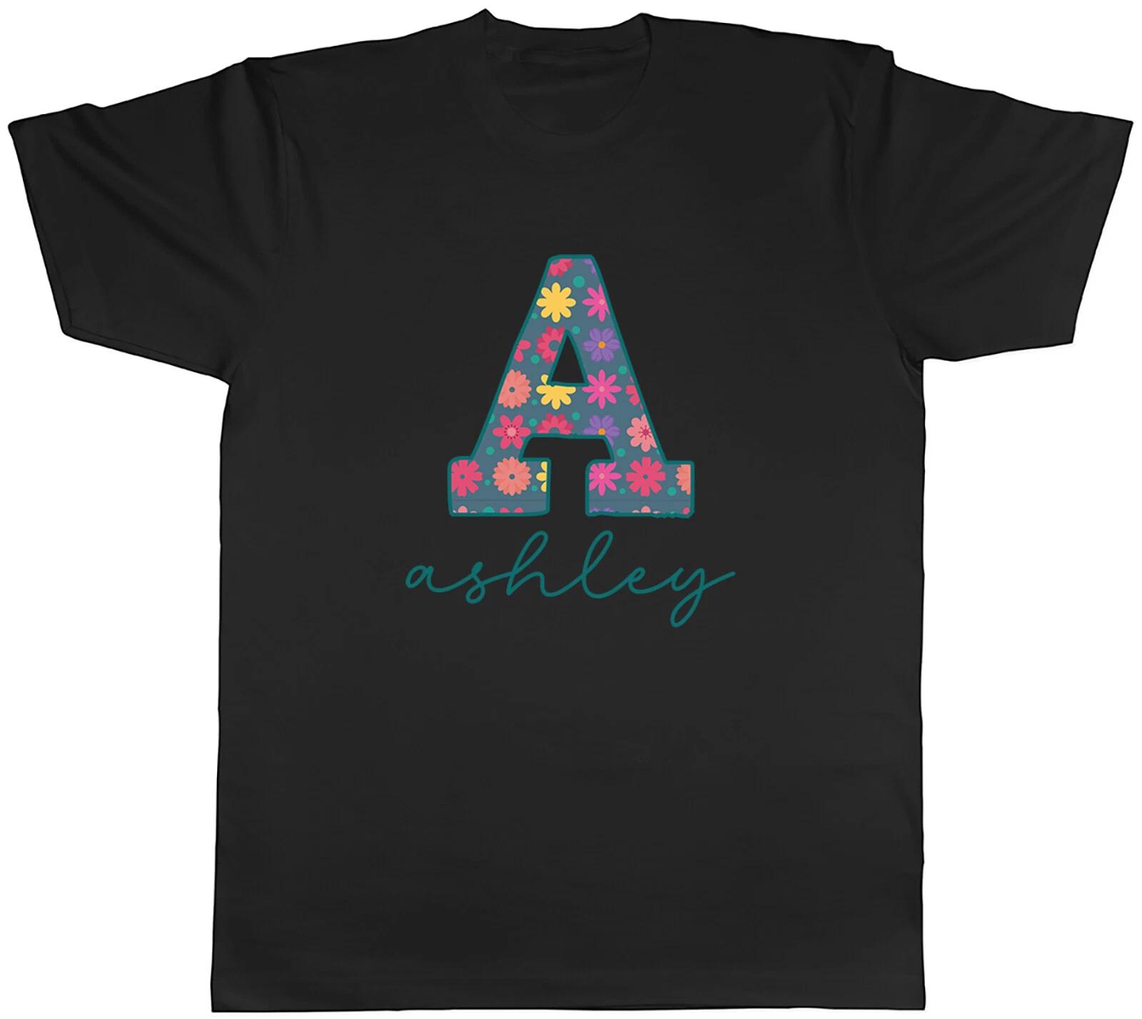 Personalised Alphabet Floral Flower Mens T-Shirt Letter Pattern Unisex Tee Gift S