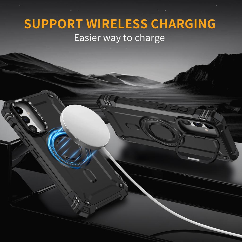 For Samsung Galaxy A36 5G Case Compatible with MagSafe Metal Lens Frame Kickstand PC+TPU Mobile Cover