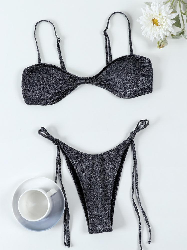 Shiny Bikini Set Triangle Bikinis Bandage Swimsuit Women Two Piece Swimwear Summer Biquini New Beachwear
