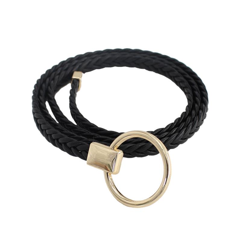 Women'S Woven Thin Belt Dress With Decorative Retro Ring Knotted Waist Chain