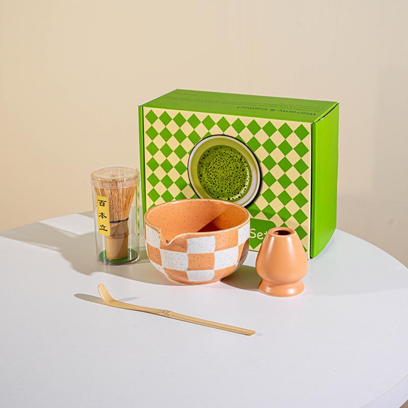 7pcs Ceramic Matcha Tea Set 8-piece Japanese-style lattice Matcha bowl with tea whisk Matcha utensil set