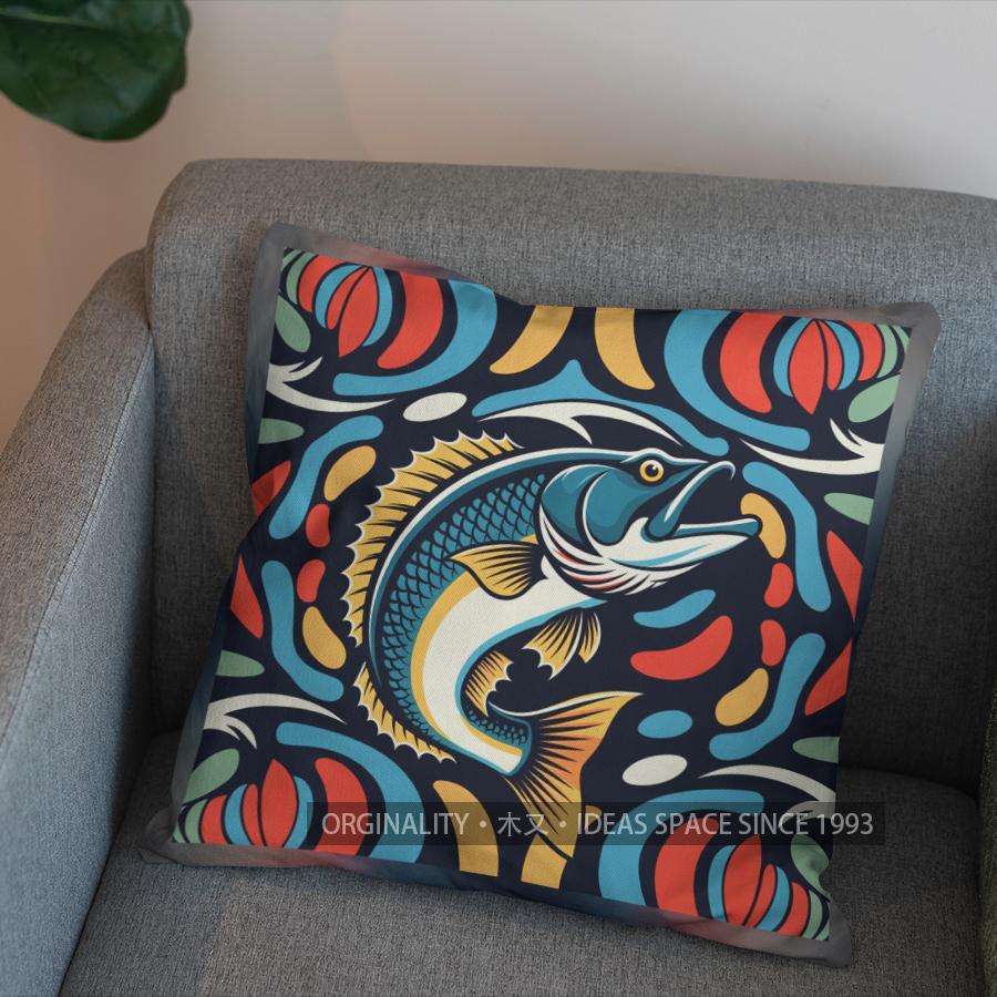 2D Colorful Fish Pattern Decorative Throw Pillow Pattern Cushion Cover Suitable For Sofa Bedroom Car Pillow Cover