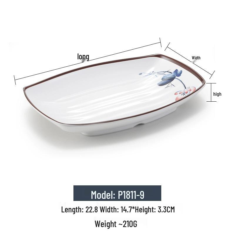Melamine Rectangular Imitation Porcelain Plate for Sushi, BBQ, Cold Dishes - Commercial Use.