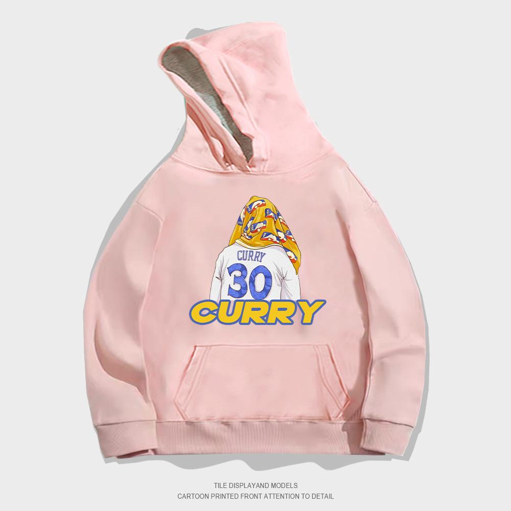 Autumn hooded sweater pullover European and American style trend loose basketball casual towel back curry printed jacket