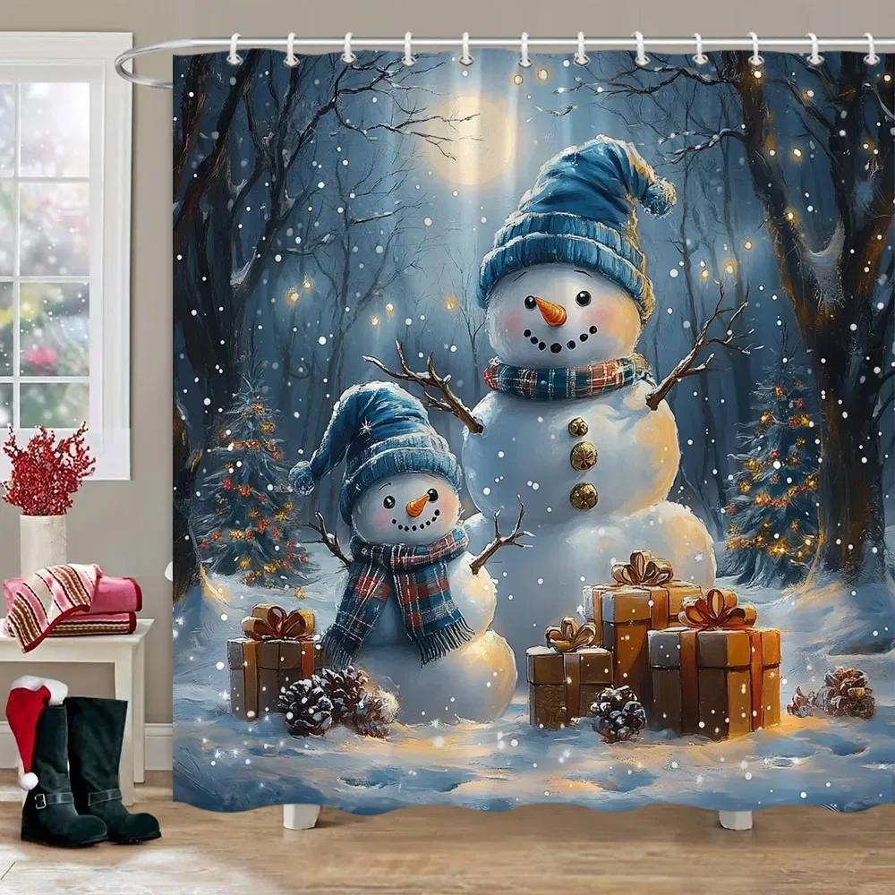 Świąteczny Bałwan Zasłona Prysznicowa Różowy Domek z Cukierków Święty Mikołaj Prezent Świąteczny Poliestrowe Zasłony Prysznicowe Dekoracja Łazienki Z Haczykami