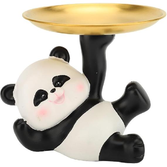 Resin Cat Decorative Tray Figurines, Panda Statue Lucky Cat Dancing Funny Cat Statue for Home, Bedroom, Office Entrance Table Decor and Gadgets