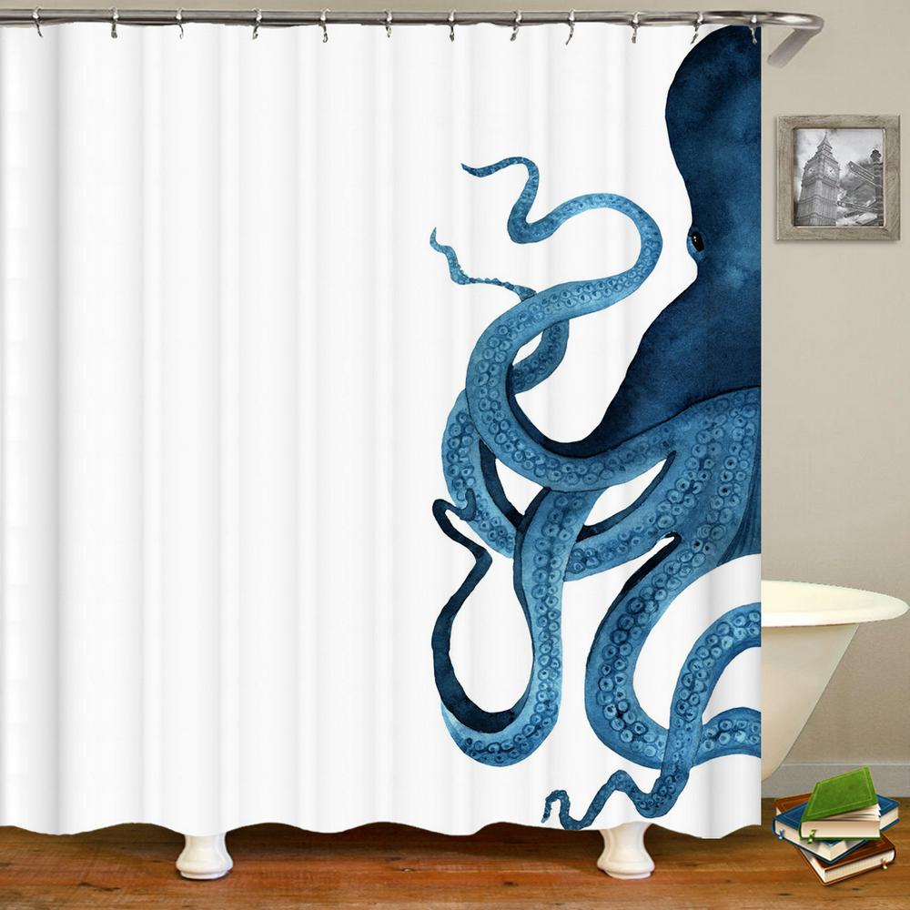 Octopus Seas Shower Curtains Bath Curtain 180*180Cm Waterproof Bathroom Home Decor Washable Fabric Bathroom Screen With 12 Hooks