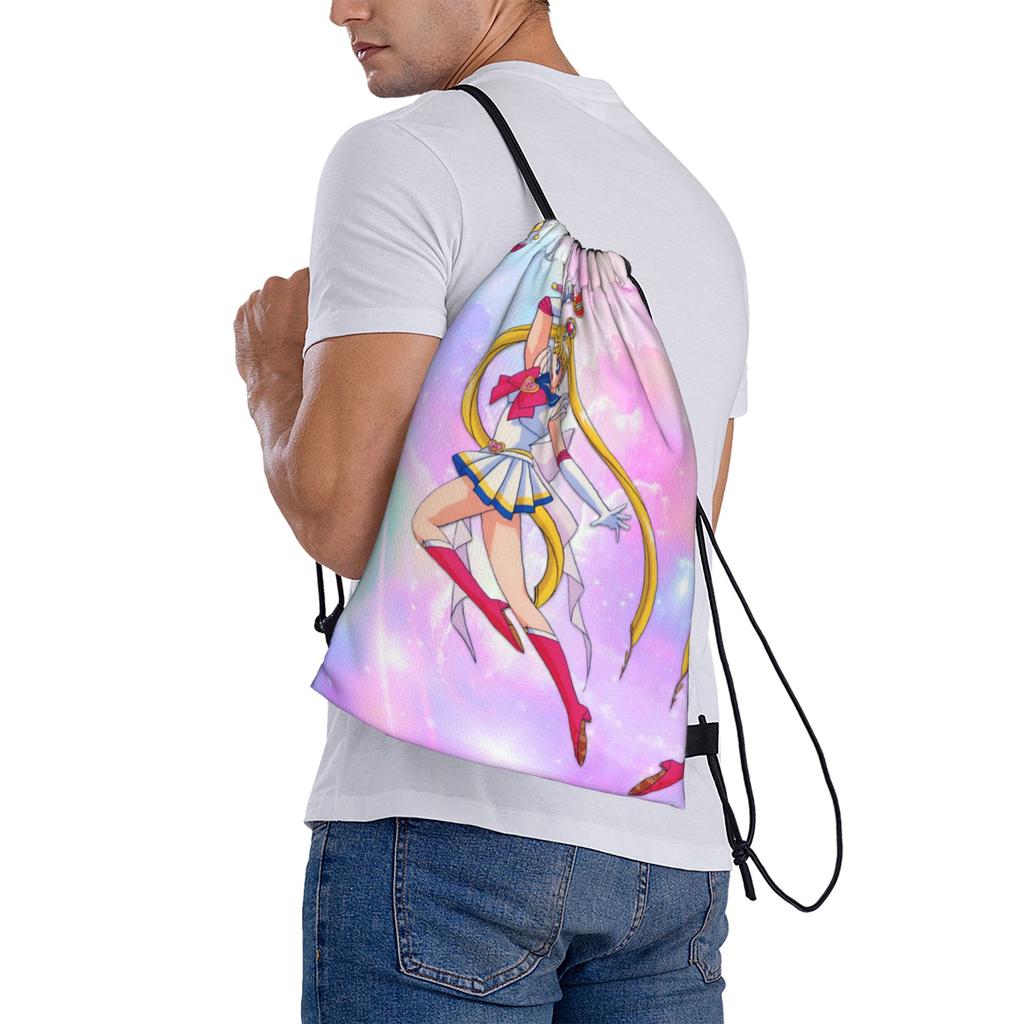 Custom Sailors Anime Moons Drawstring Bags Women Men Lightweight Tsukino Usagi Sports Gym Storage Backpack