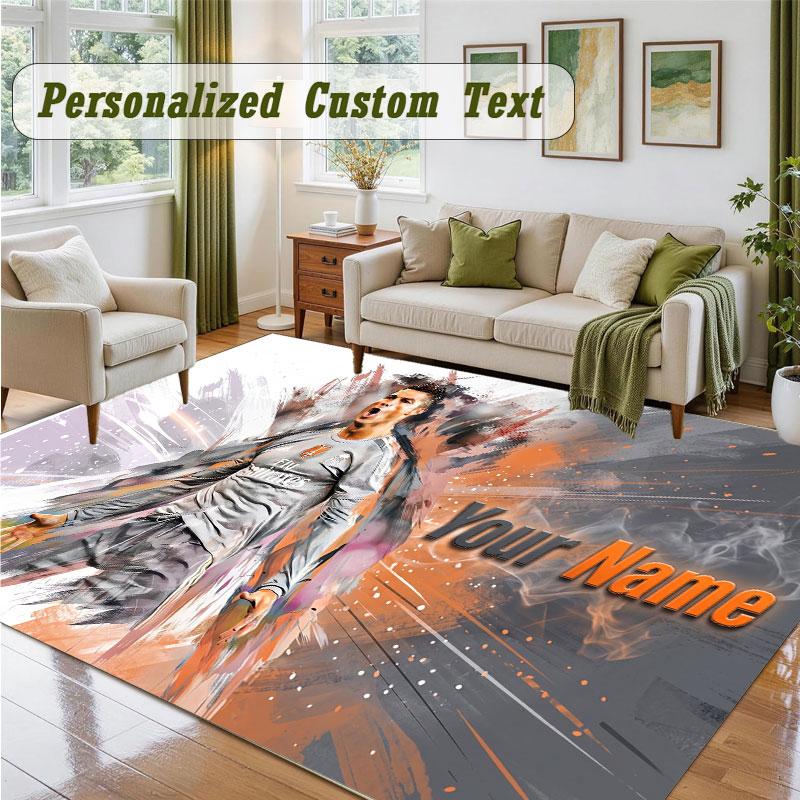 Crystal Velvet Square Rug Custom NameCristiano Ronaldo Pattern Non Slip Home Floor Decor Rug