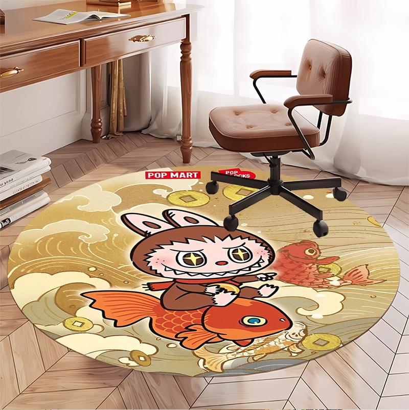 Labubu Pattern Round Rug, Indoor/Outdoor Mat, for Picnic, Gameroom, Bedroom, Office, Living Room, Home Decor Carpet, Birthday Gift