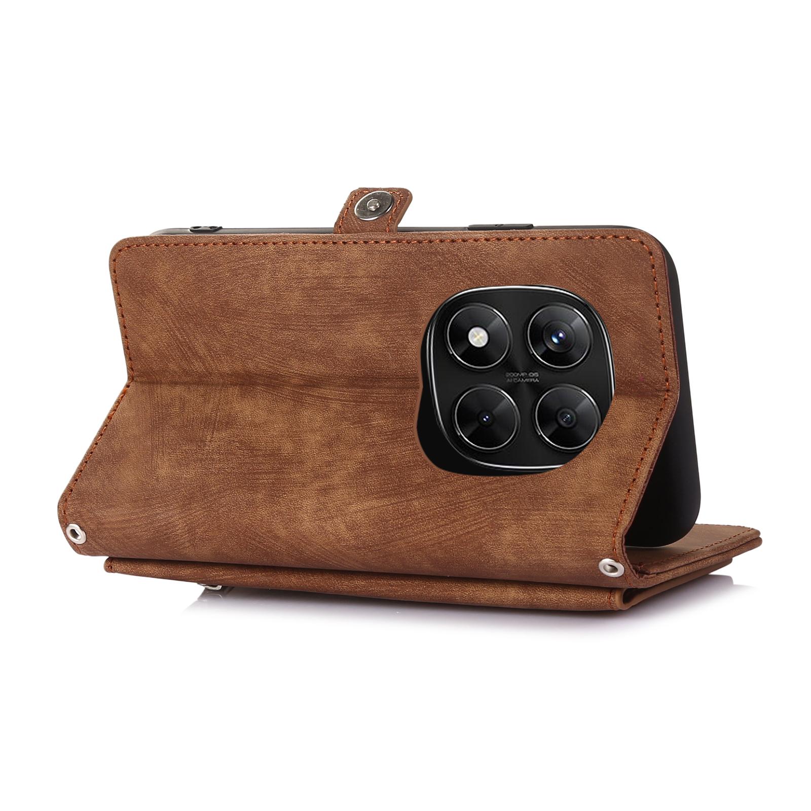 

For Xiaomi Redmi Note 14 Pro 4G Case Zipper Pocket 9 Card Slots PU Leather Phone Cover with Wrist Strap Purple