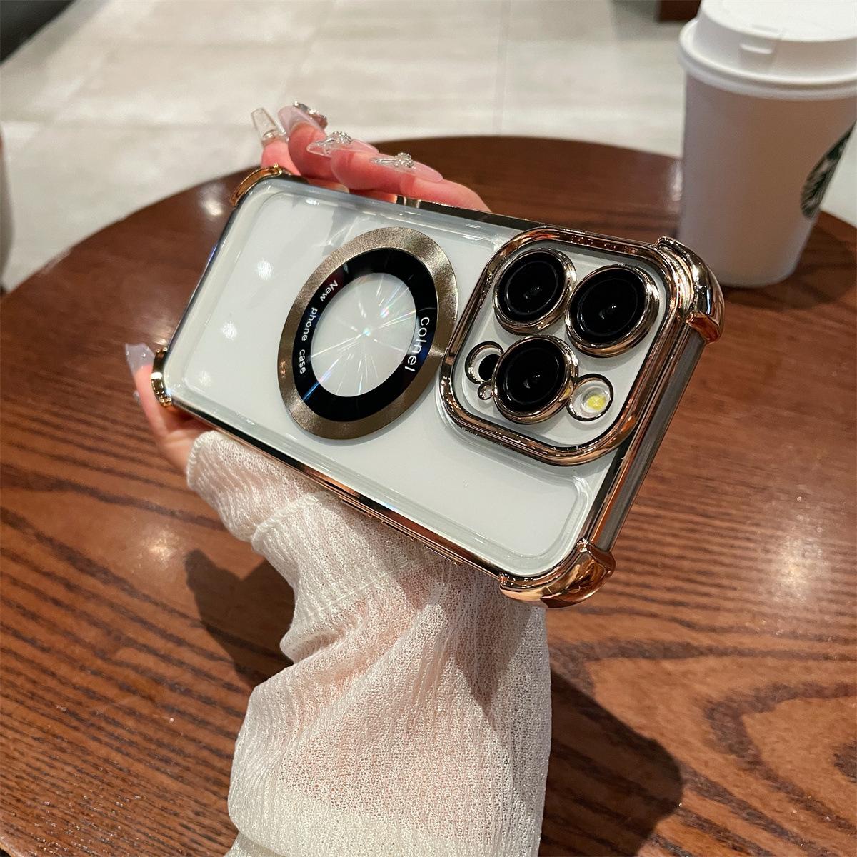 

Подходит для чехла Apple 16E, 16promax Четырехугольная подушка безопасности Противоударный IPhone14/15 Магнитный защитный чехол Apple 16Promax золотой