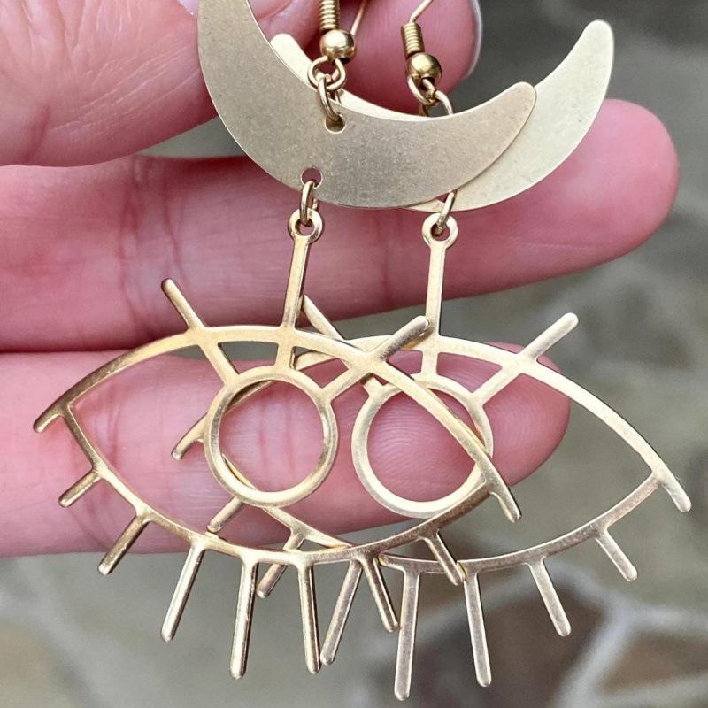 Bohemian Moon Eye Brass Earrings