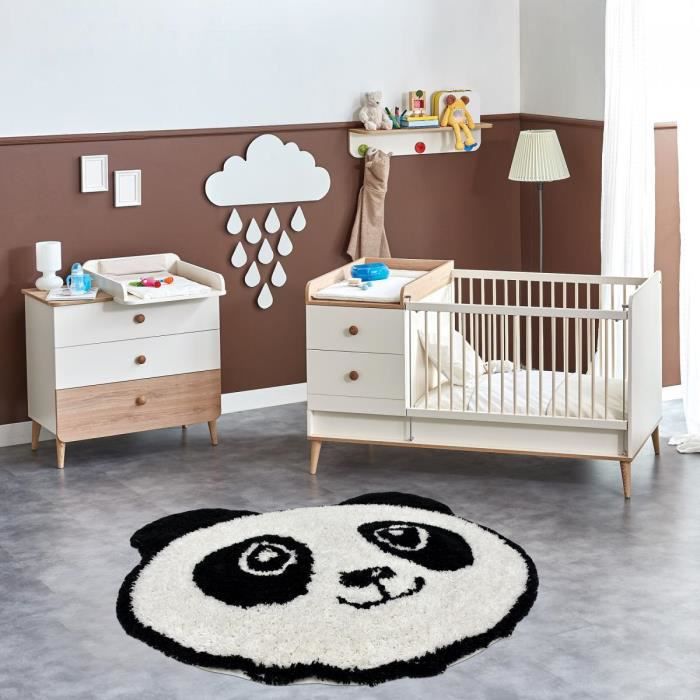 Tapis enfant 100x100 rond BIO PANDA Blanc en coton biologique tout doux, certifié Care&Fair