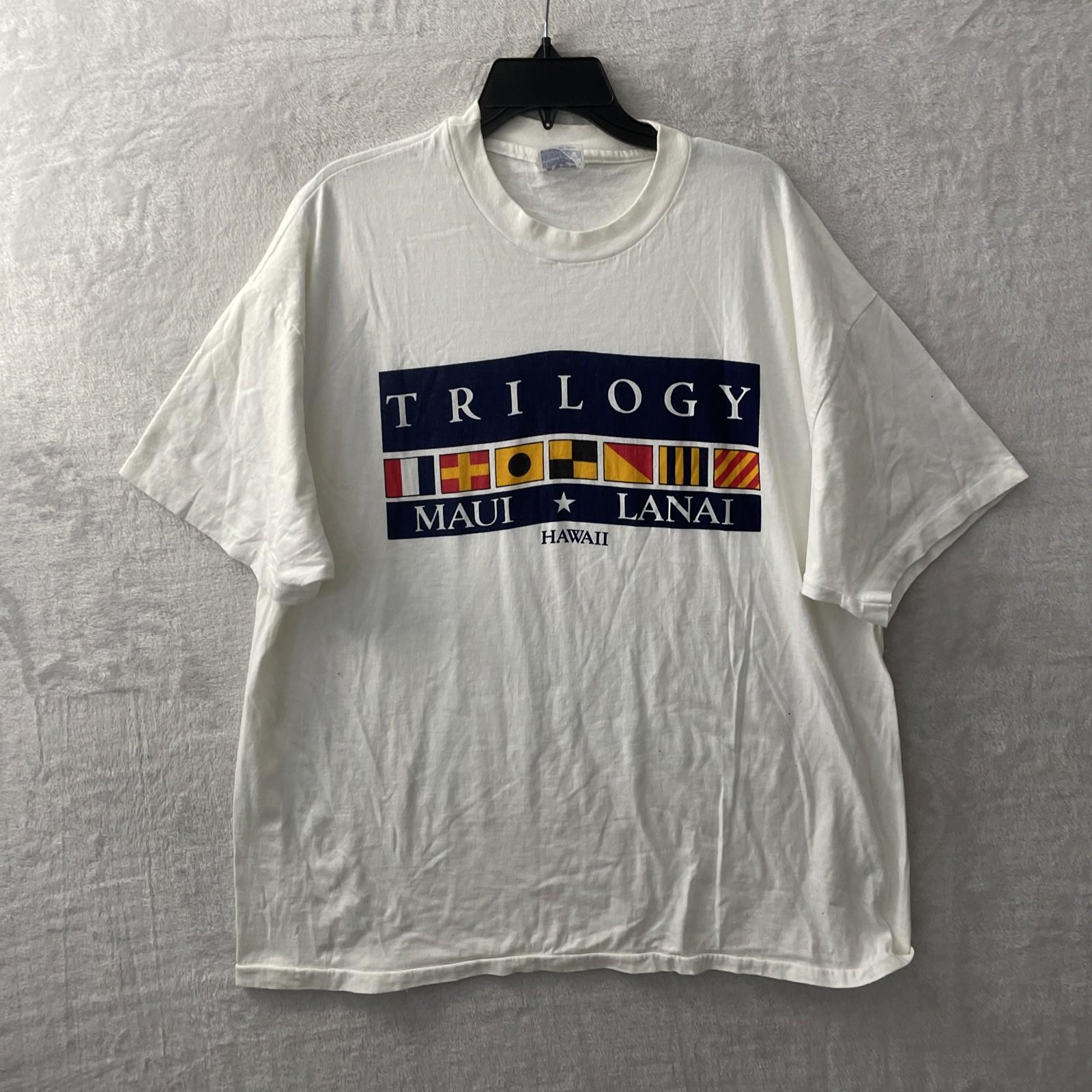 Hanes Mens T Shirt White Graphic Destination White 2XL Cotton VTG 90S Crew Neck S разноцветный