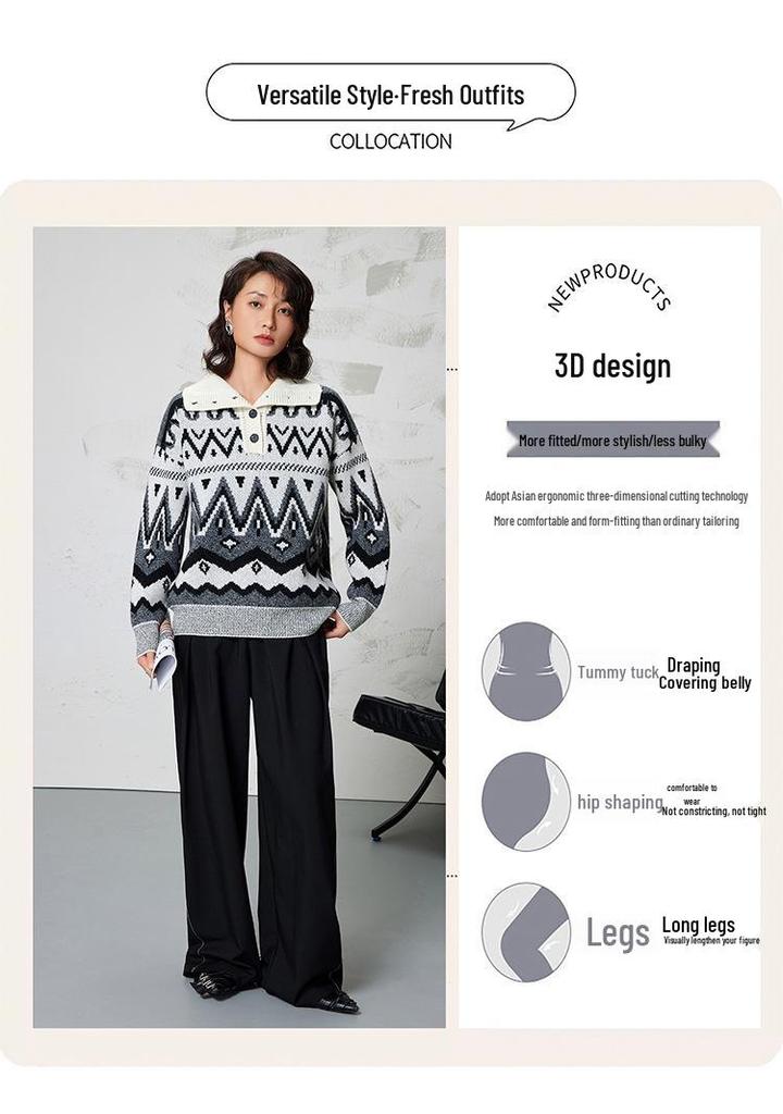Women's Pure Wool Jacquard Knit Cardigan with Lapel - 2025 Autumn/Winter Elegant Thick Base Layer Sweater