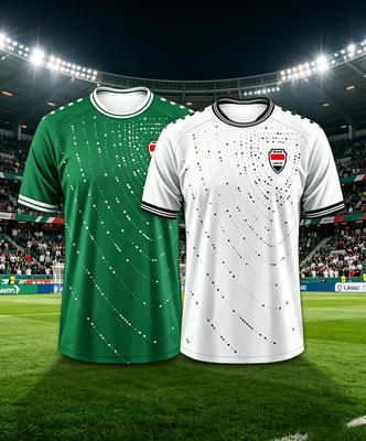 Iraq Style2026 Home and Away Football Jersey Kit, Green White Dotted Wave Pattern for Soccer Supporters, Streetwear & Match Day