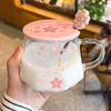 Sakura Glass Water Cup, Heat-resistant Tea Cups, High Aesthetic Mug, Spoon with Lid, Home Office Milk Coffee Mugs, Holiday Gift