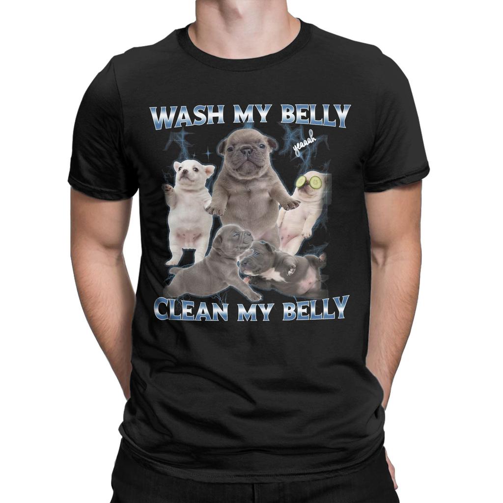 Men Women Funny Pibble Meme Wash My Belly T Shirt Pure Cotton Print Tee Shirts  Top Clothing