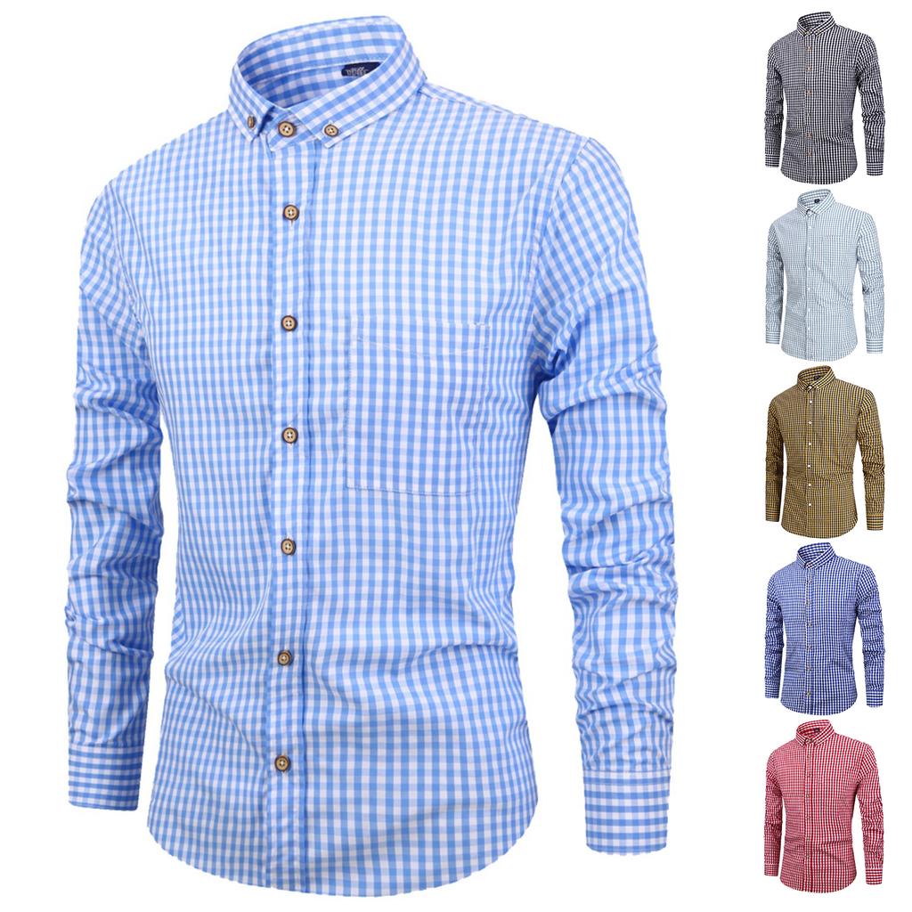 Men's Large-sized Checked Long-sleeved Shirt, Digital Printed Lapel Light Button Shirt For Men