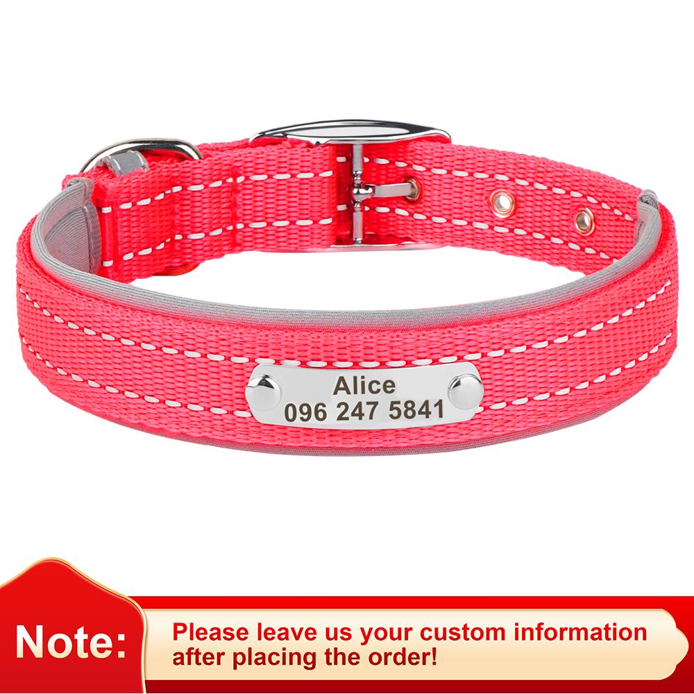 

Personalized Dog Collar Reflective Dogs ID Collars Free Engrave Name Collars Adjustable for Small Medium Large Dogs Pet Pitbulls 28-38cm рожевий