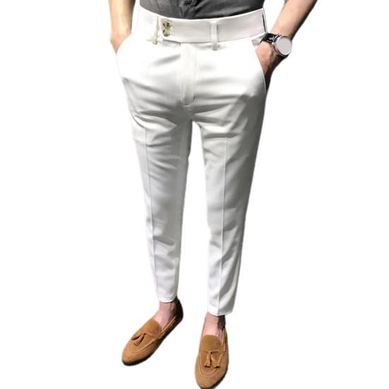 

Men Ninth Pants Solid Color Soft Fabric Slim Fit Zip Up Straight Men Trousers Daily Clothes 36