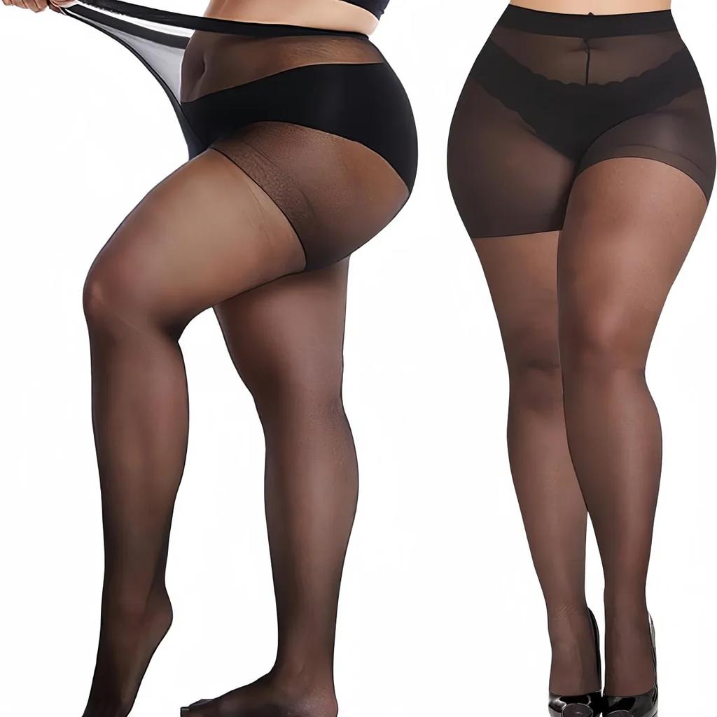 Freeauce Large Plus Size Stretchy Black Sexy Pantyhose High Waist Female Open Crotchless Stockings Tights For Oversize Women
