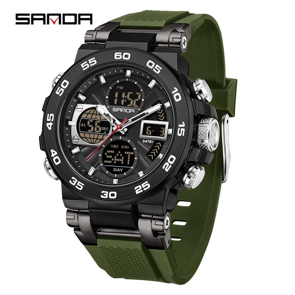 SANDA 6312 New Steel Strip Sports Watch Dual Display Dual Movement 5ATM Waterproof Multi functional Men's Electronic Watch-1