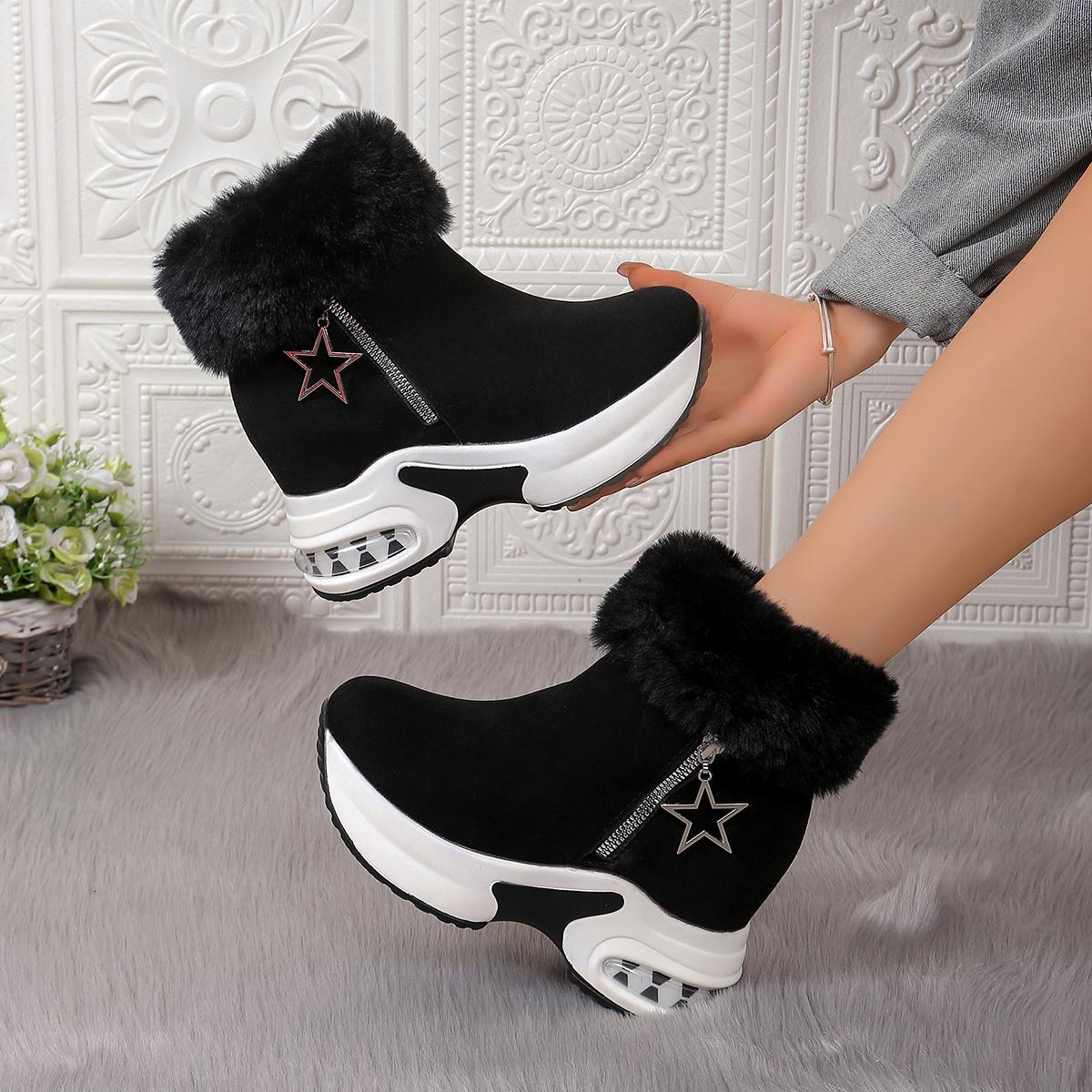 

Женские сапоги зимние новые повседневные высокие каблуки теплые сапоги утолщенные пушистые туфли на танкетке модные уличные зимние сапоги на платформе женские 41 чёрный