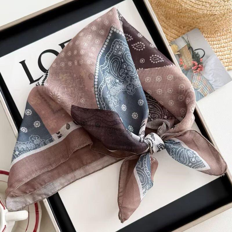 Cotton and linen geometric polka dots retro printed silk scarf women's square scarf high-end shawl sunscreen neck scarf headscarf scarf