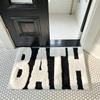 "BATH" Design Non-Slip Bath Mat, Ultra Absorbent Polyester Bathroom Rug, Black and White Textured Entryway Carpet for Bathroom