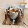 Coffee A Warm Day Cushion Cover Silky Short Plush Invisible Zipper Dustproof Sofa Pillow Case For Home Decor