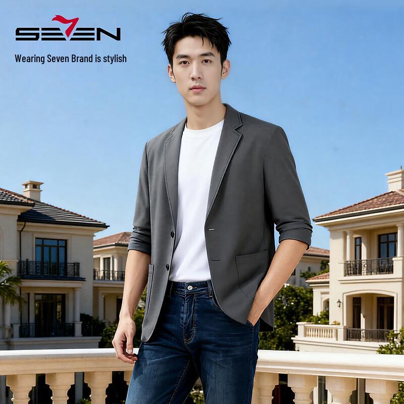Seven Men's Cotton-Feel Wrinkle-Resistant Notch Lapel Blazer