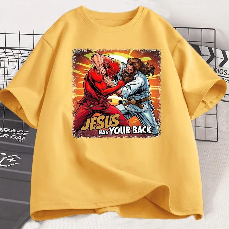 

Jesus Has Your Back Jiu Jitsu Retro Christian TShirt Womens Short Sleeve Tshirt Streetwear Unisex Clothing Graphic Tees S