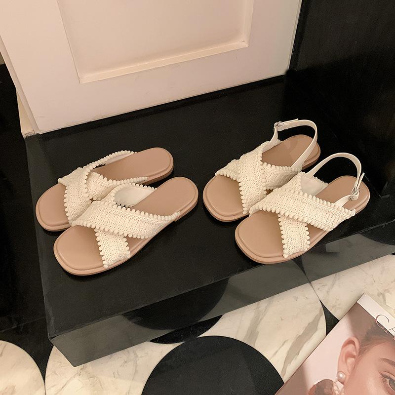 Grape mother summer new two versions~ holiday wind cross-woven open-toed wearing cool slippers women