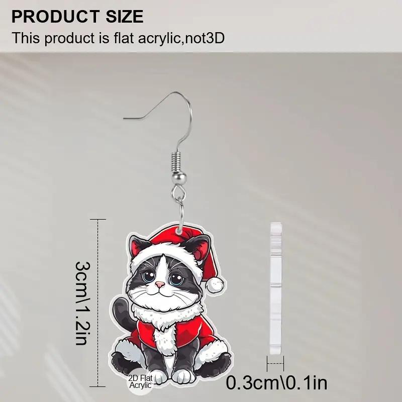 Retro Christmas Cat Acrylic Earrings - Cute & Creative Holiday Party Jewelry