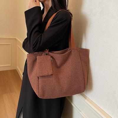 Woven Cloth Bag Women's Large-capacity Winter New Versatile Leisure Commuter Shoulder Bag College Student Class Tote Bag