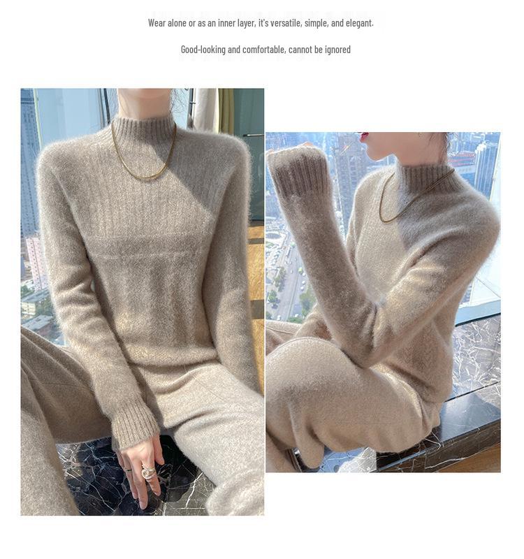 Women's 100% Pure Wool Thick High-Neck Cable Knit Sweater
