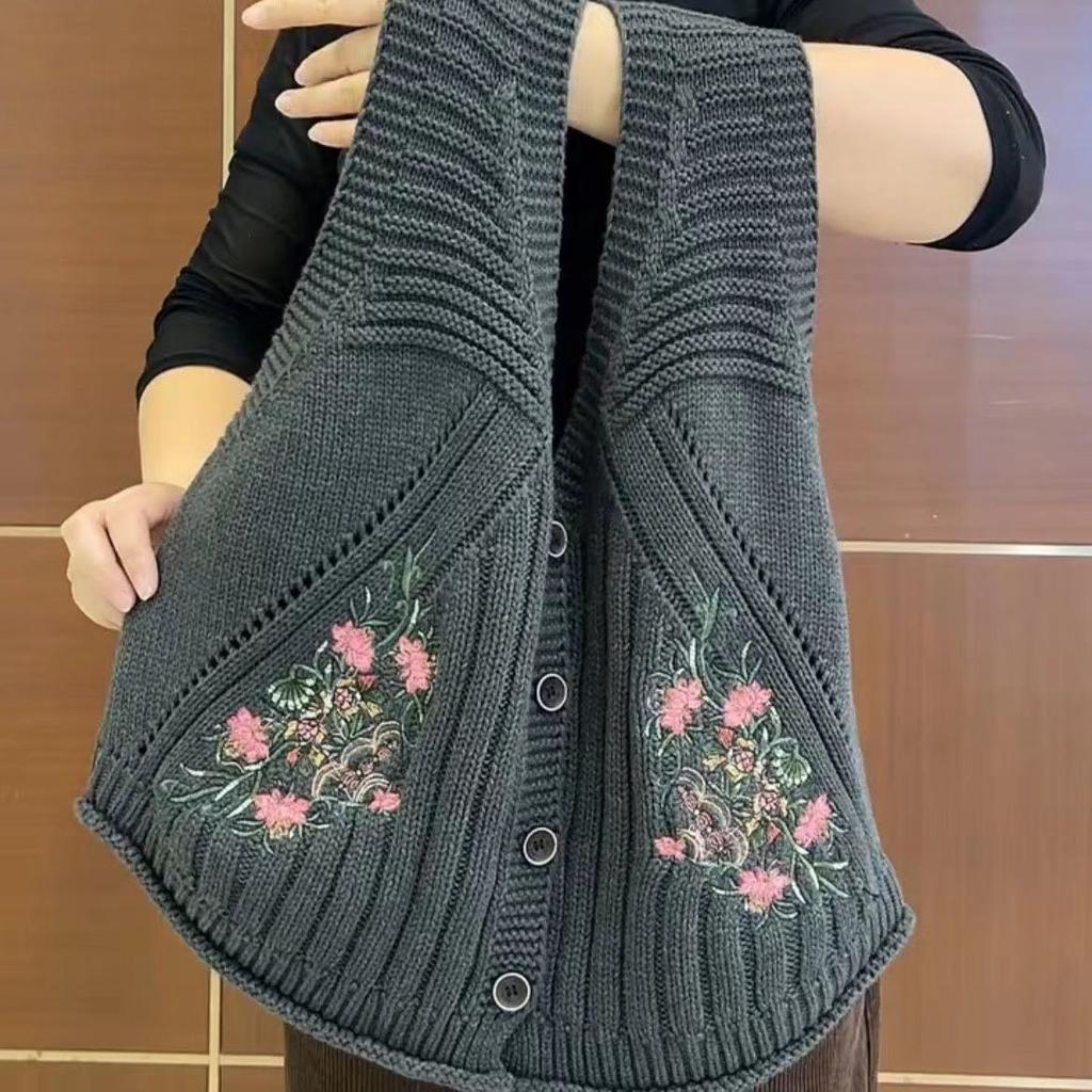 Spring and Autumn Embroidered V-neck Versatile Fashionable Cardigan Vest for Slimming Casual Vest Women's Knitted Shoulder