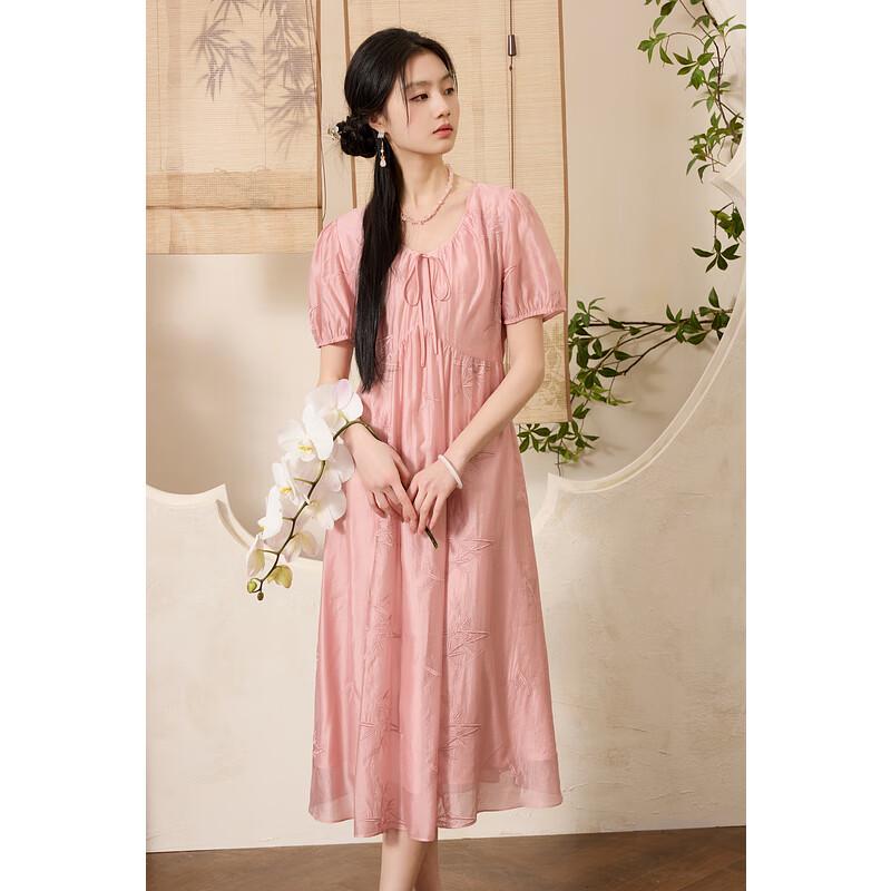 

Sancai Plus Size Orange Pink Embroidered U-neck Dress L