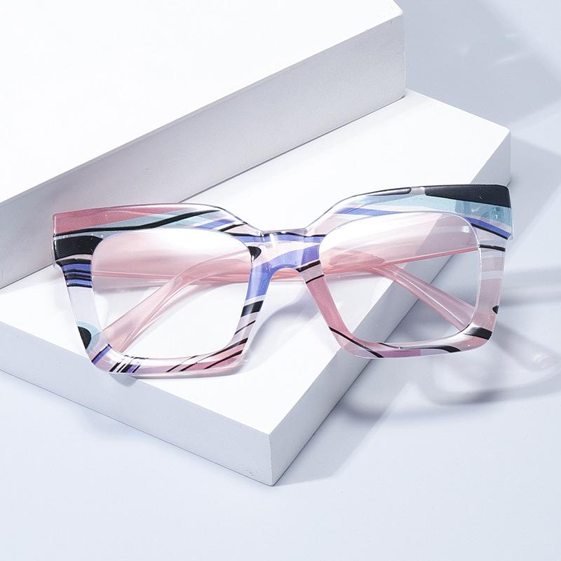 Luxury Oversized Square Reading Glasses Women Designer Colorful Big Frame Presbyopia Eyewear Anti Blue Light Pink Stripe