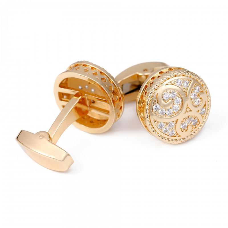 Men s Cufflinks Creative French Light Luxury Zircon Gold Round Copper Business Jewelry copper