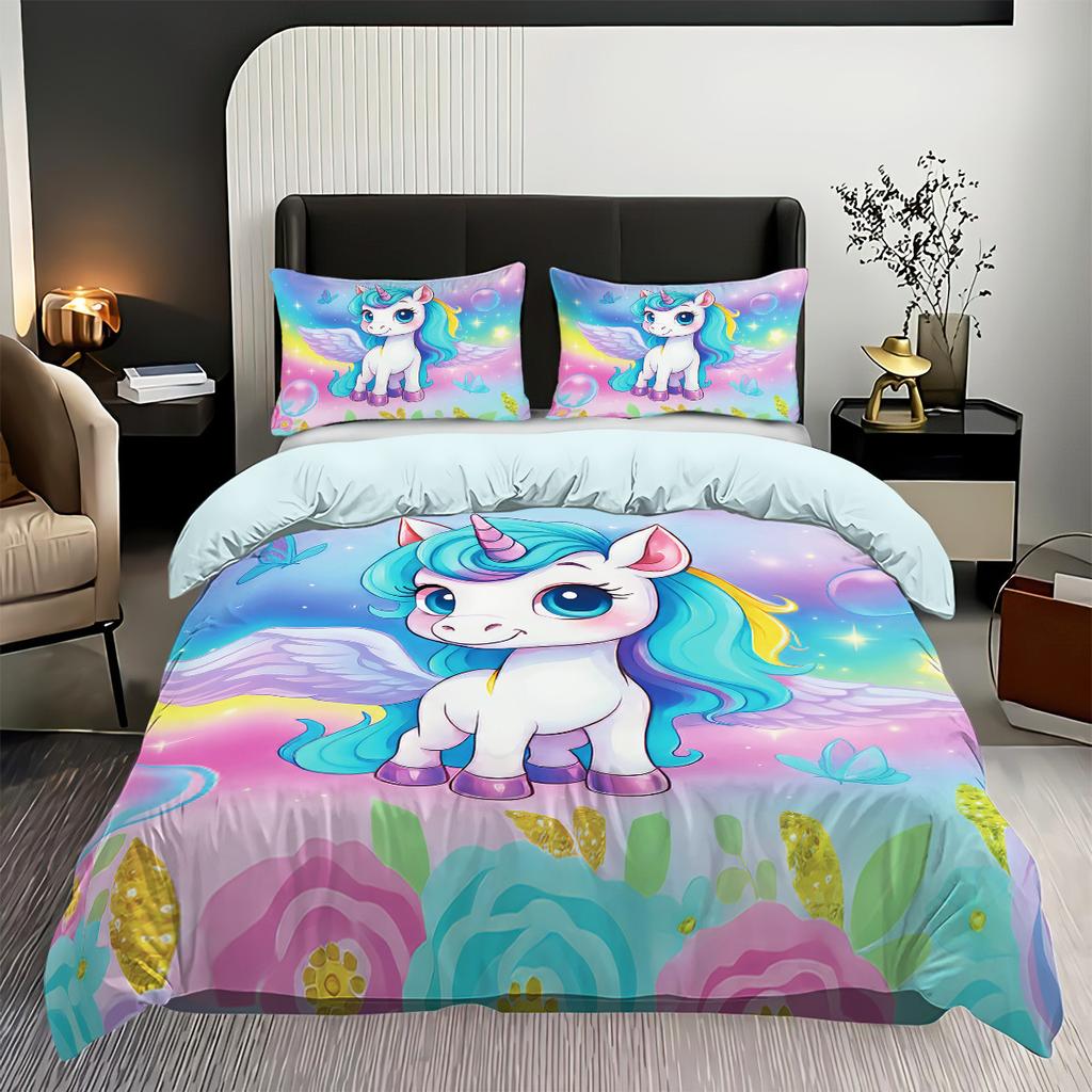 Unicorn Kids Bedding Set 3Pcs Duvet Cover & Pillowcases Bed Linen For Girls Fantasy Children'S Bed Cover Set Soft & Cute