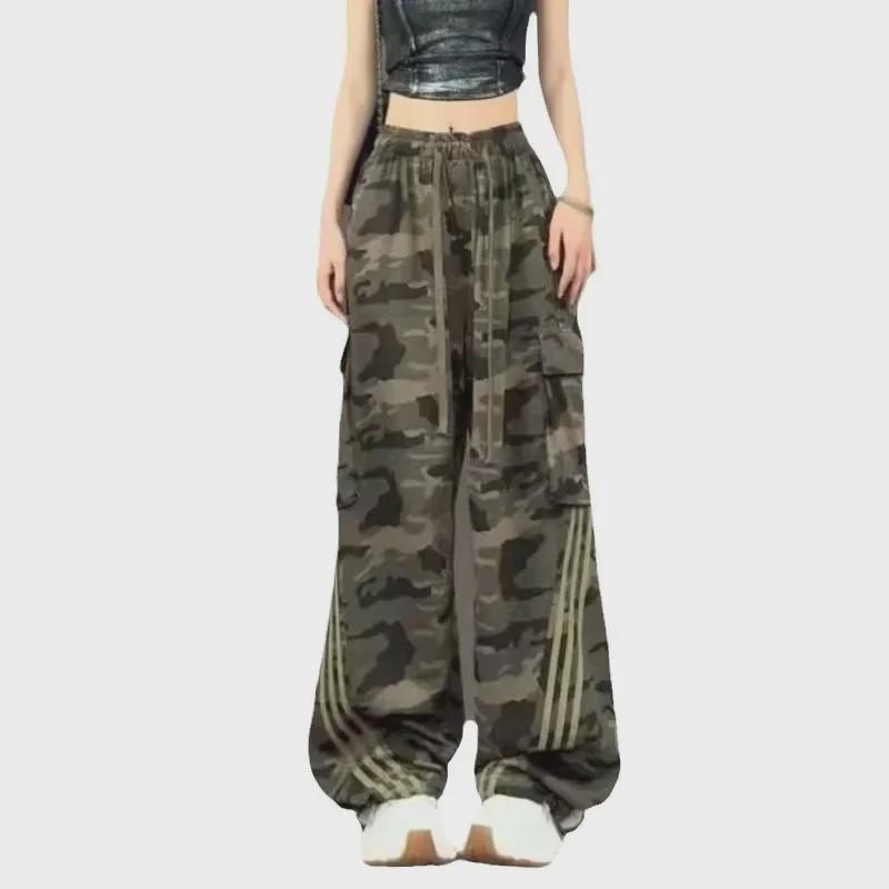 Women's Striped Camouflage Overalls - Casual, Slim, Wide-Leg Pants for Spring & Autumn 2024 Trend